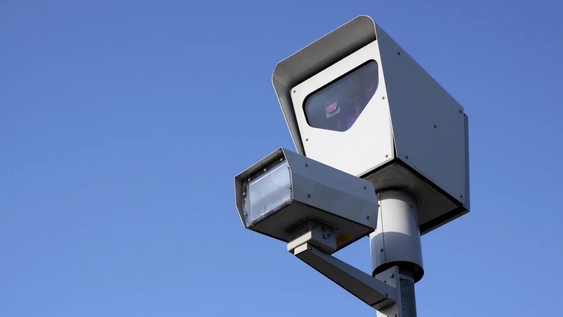 Traffic camera mounted on a roadside pole